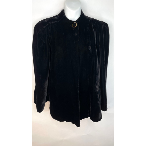 Vintage Bullocks Los Angles Womens Evening Jacket Black Velvet Waist Length  M - Picture 1 of 10